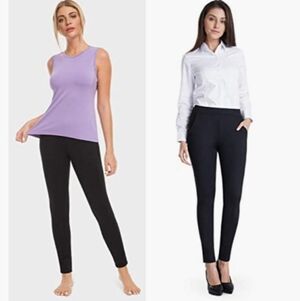 Bamans Skinny Leg Work Pull on Slim Yoga Dress Pants w/Tummy Control Size Small